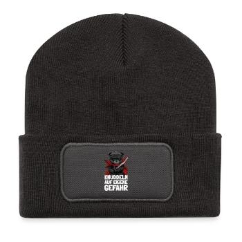 Ninja Teddy mit frechem Spruch - Recycelte Patch Beanie - Dunkelgrau - Vorne