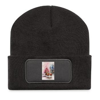 Rentierschlitten-Weihnachtsaquarell - Recycelte Patch Beanie - Dunkelgrau - Vorne