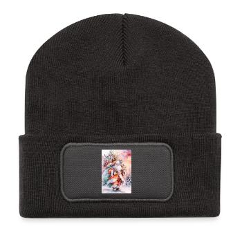 Noël Aquarelle: Santa et Paquets - Beanie recyclé à patch - charbon - Devant