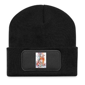 Cerf hivernal aquarelle avec cadeaux - Beanie recyclé à patch - noir - Devant