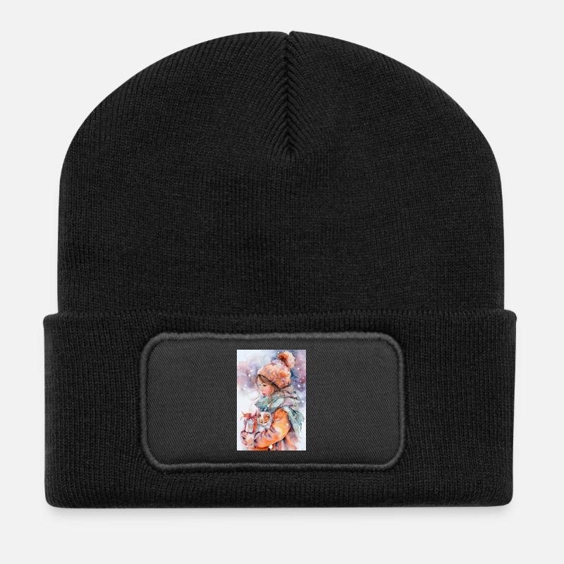 Watercolor Winter Whimsy - Recycled Patch Beanie - black
