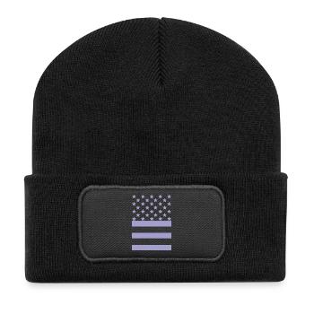 Lila Flagge – Stars & Stripes Design - Recycelte Patch Beanie - Schwarz - Vorne