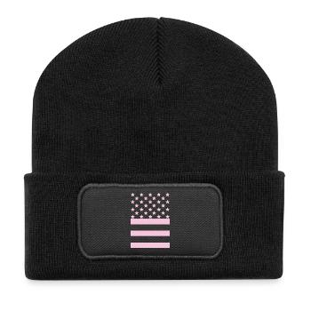 Pink Flag – Stars & Stripes Design - Recycelte Patch Beanie - Schwarz - Vorne