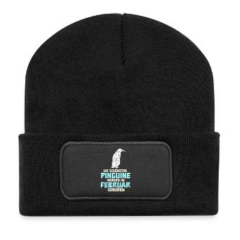 February Birthday Penguin Saying Funny - Recycled Patch Beanie - black - Front