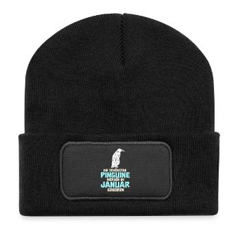 January Birthday Penguin Saying Funny - Recycled Patch Beanie - black - Front
