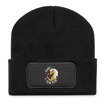 Happy New Year Silvester Neujahr Einhorn Wein  - Recycelte Patch Beanie - Schwarz - Vorne