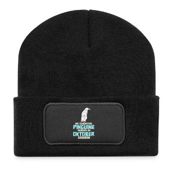 October Birthday Penguin Saying Funny - Recycled Patch Beanie - black - Front