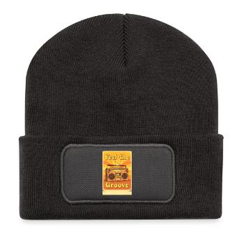 Vintage Boombox Illustration Radiating Warm Groovy - Recycled Patch Beanie - dark grey - Front