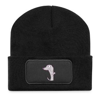 Funny Peeking Dachshund Puppy Dog, Puppies Lover - Recycled Patch Beanie - black - Front