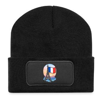 Eiffel Tower Paris French Flag Skyline - Recycled Patch Beanie - black - Front