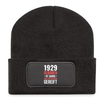 1929 Geboren – 97 Jahre zur Perfektion gereift - Recycelte Patch Beanie - Dunkelgrau - Vorne