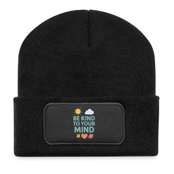 Sei freundlich zu deinem Geist - Recycelte Patch Beanie - Schwarz - Vorne