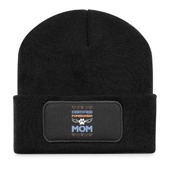 Zertifizierte Pomeranian Mama Shirt - Recycelte Patch Beanie - Schwarz - Vorne