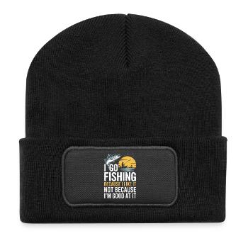 Ich gehe angeln, Sonnenuntergangs-Zitat-Abschlag - Recycelte Patch Beanie - Schwarz - Vorne