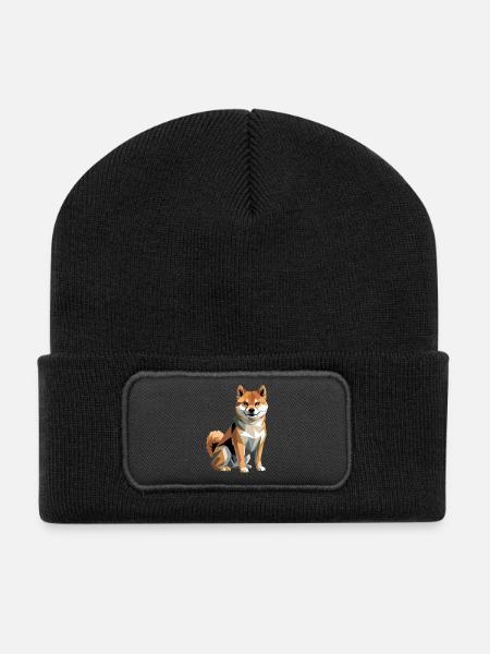 Chien Shiba Inu géométrique - Beanie recyclé à patch - noir