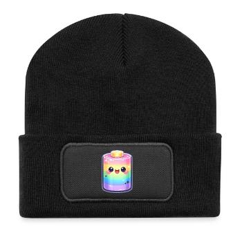 Kawaii Regenbogen Flaschenzauber - Recycelte Patch Beanie - Schwarz - Vorne