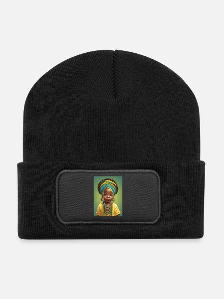 Afro-Porträt Kind in leuchtender Farbe - Recycelte Patch Beanie - Schwarz