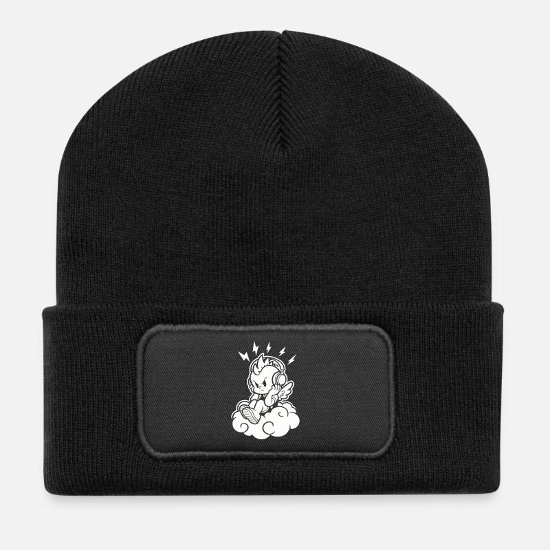 Punk Angel – Cherub with Headphones - Recycled Patch Beanie - black