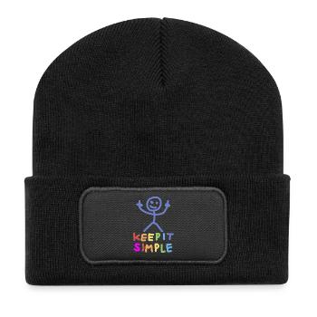 Doigt d’honneur en forme de bonhomme bâton - Beanie recyclé à patch - noir - Devant