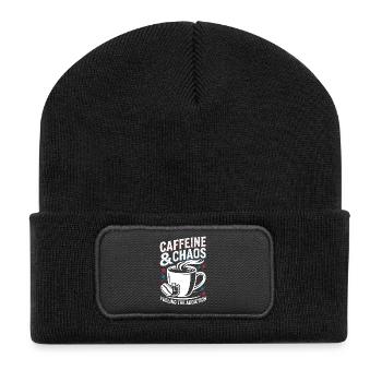 Kaffee Chaos - Recycelte Patch Beanie - Schwarz - Vorne