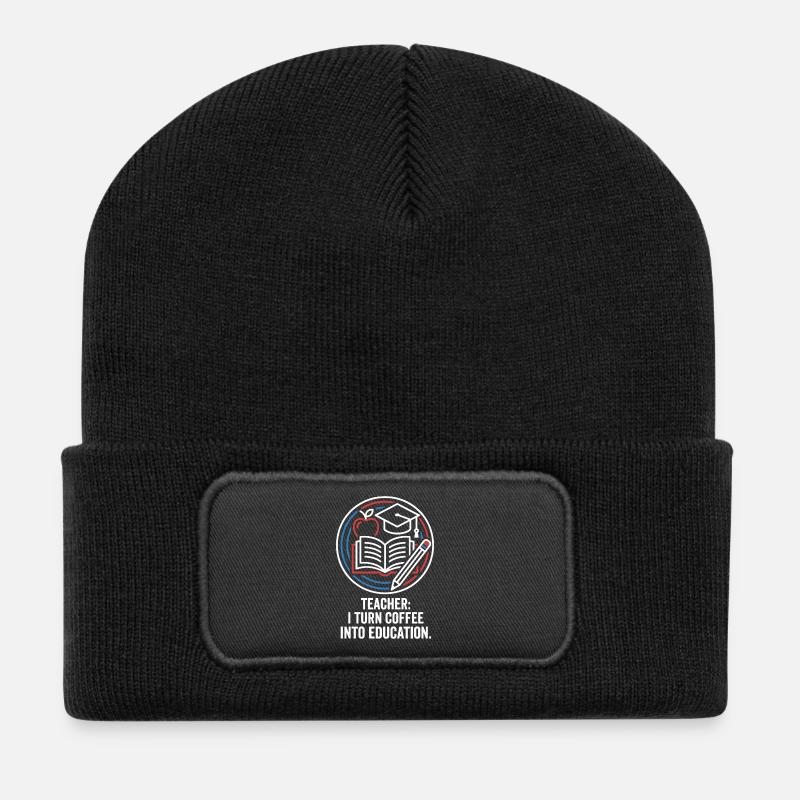 Teacher I Turn Coffee Into Education - Recycelte Patch Beanie - Schwarz