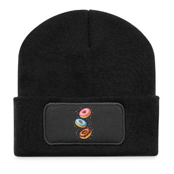 Bunte Donuts Illustration Set   - Recycelte Patch Beanie - Schwarz - Vorne