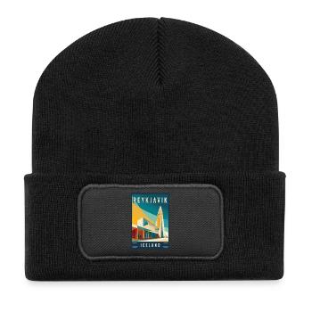 Découvrez le paysage urbain nordique de Reykjavik, Islande - Beanie recyclé à patch - noir - Devant