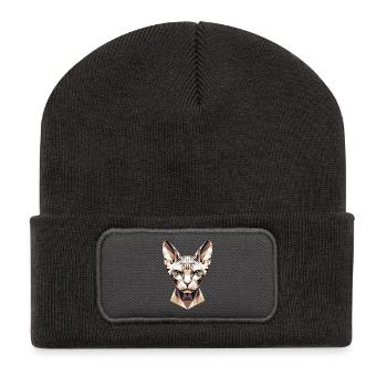 Sphynx Katze Sphynxkatze Canadian Cat Süße Sphinx - Recycelte Patch Beanie - Dunkelgrau - Vorne