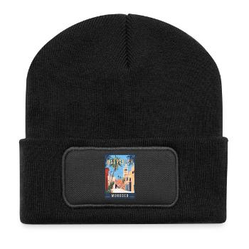 Entdecken Sie die lebendigen Souks von Marrakesch in Marokko - Recycelte Patch Beanie - Schwarz - Vorne