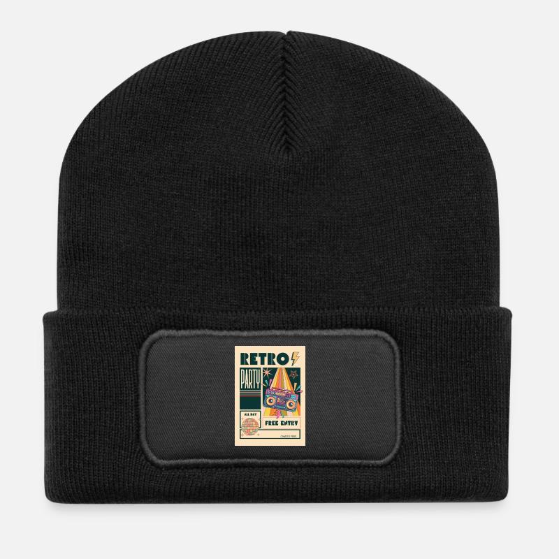 Retro-Party-Boombox-Neon - Recycelte Patch Beanie - Schwarz