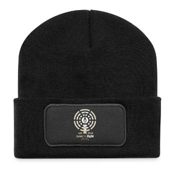 Golden Glow – Minimalist Art Deco Candle  - Recycled Patch Beanie - black - Front