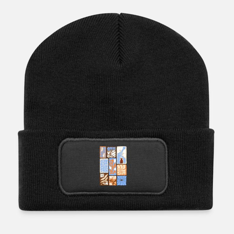 Abstrakte botanische Muster - Recycelte Patch Beanie - Schwarz