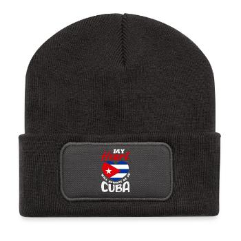 Cuba Pride & Home - Design du drapeau de Cuba - Beanie recyclé à patch - charbon - Devant