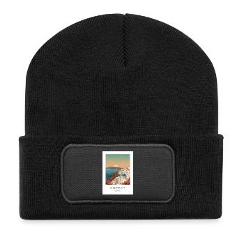 Santorini Sunset Coastal View - Recycled Patch Beanie - black - Front