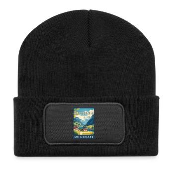 Découvrez les majestueuses Alpes de Lauterbrunnen, Suisse - Beanie recyclé à patch - noir - Devant