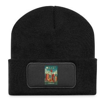 Découvrez la scène urbaine pittoresque de Calgary au Canada - Beanie recyclé à patch - noir - Devant