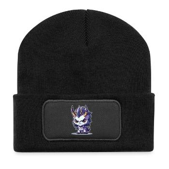 Petit Dragon Cornu de style Chibi - Beanie recyclé à patch - noir - Devant