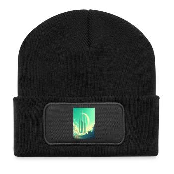 Paysages spatiaux rétro futuristes Esthétique des années 1960 - Beanie recyclé à patch - noir - Devant