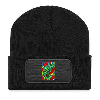 Chamäleon - Recycelte Patch Beanie - Schwarz - Vorne