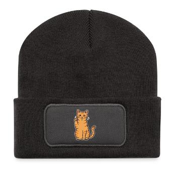 Red Cat Tabby Maneki-Neko Hi Porträt - Recycelte Patch Beanie - Dunkelgrau - Vorne