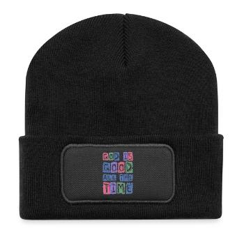 Gott ist gut zu jeder Zeit Retro Glaube - Recycelte Patch Beanie - Schwarz - Vorne