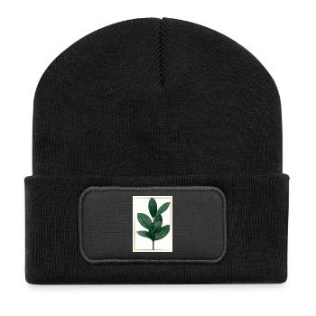 Green leaf branch with gold border - Recycled Patch Beanie - black - Front