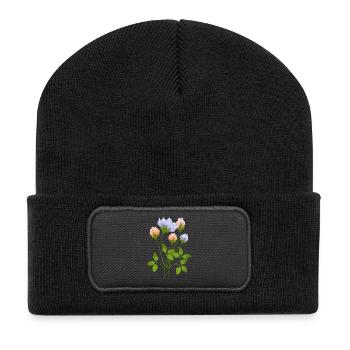 Blumen - Recycelte Patch Beanie - Schwarz - Vorne