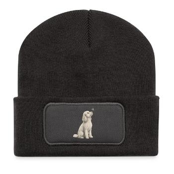 Pudel mit Schmetterling Design für Tierliebhaber - Recycelte Patch Beanie - Dunkelgrau - Vorne