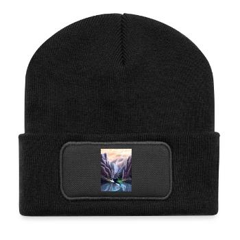 Orca jumping in mountain valley - Recycled Patch Beanie - black - Front