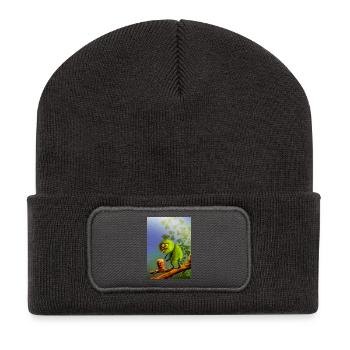 Funny Green Climbing Monster - Recycled Patch Beanie - dark grey - Front