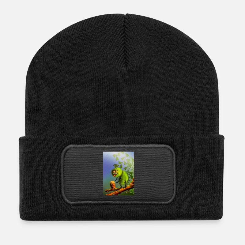 Lustiges grünes Klettermonster - Recycelte Patch Beanie - Schwarz