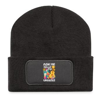 Ask Me About My Ukulele Lustiges Hawaii Instrument - Recycelte Patch Beanie - Dunkelgrau - Vorne