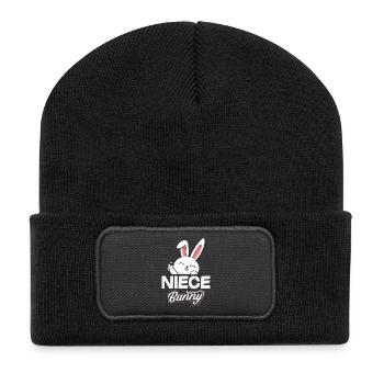 Joyeuse Pâques, douce chasse aux œufs du lapin, œufs de Pâques - Beanie recyclé à patch - noir - Devant