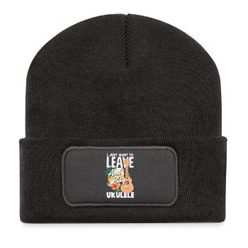 I Just Want To Leave And Play Ukulele Hawaii Musik - Recycelte Patch Beanie - Dunkelgrau - Vorne